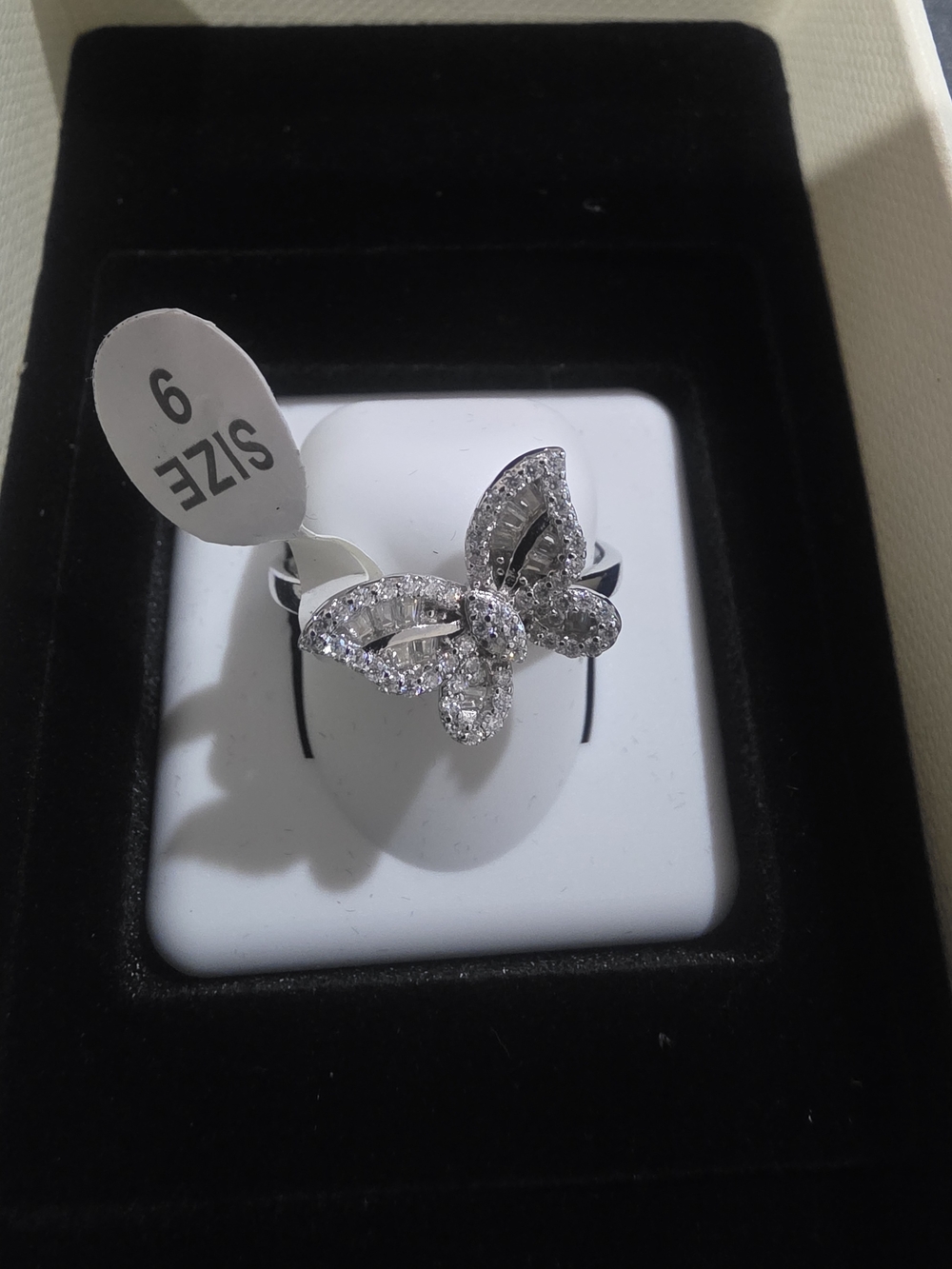 New 2ctw 925 Sterling Silver White Butterfly Cocktail Ring - Size 9
